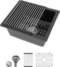 Dcolora 18 Inch Quartz Composite Black Wet Bar Sink Undermount Small Prep Granite Composite Kitchen Sink RV Single Bowl Under Counter, 18"x 16", DC-GU7746