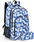 Della Gao College Laptop Backpack with Pencil Case, Digital Check Pattern Travel Backpack for Men, Waterproof Computer Back Pack for Travel, Business, Work, College (Blue-RH, 15.6 Inch)
