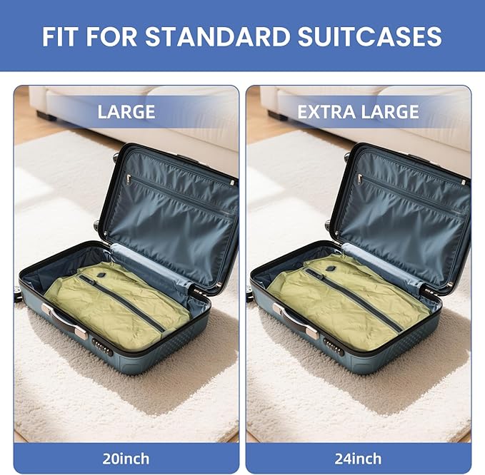 BAGAIL TPU Vacuum Bag for Travel, Reusable Compression Bag with IPX8 Waterproof Zipper, Save Space for Suitcase, Backpack and Carry on (Green, ExtraLarge, With Pump)