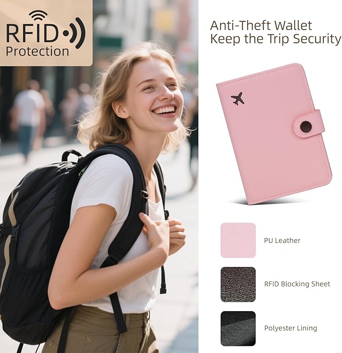ZOPPEN Passport Holder Women, Passport Cover Travel Wallet Rfid Blocking Passport Wallet Cover Case Travel Essentials Document Organizer, Pink