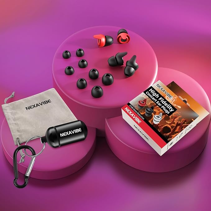 High Fidelity Concert Ear Plugs - 27dB Noise Reduction,2-Pair Reusable Silicone 3 Sizes (S/M/L), Ergonomic Secure Fit & Aluminum Case for Festivals, Live Music, Sports, Motorcycle, Travel