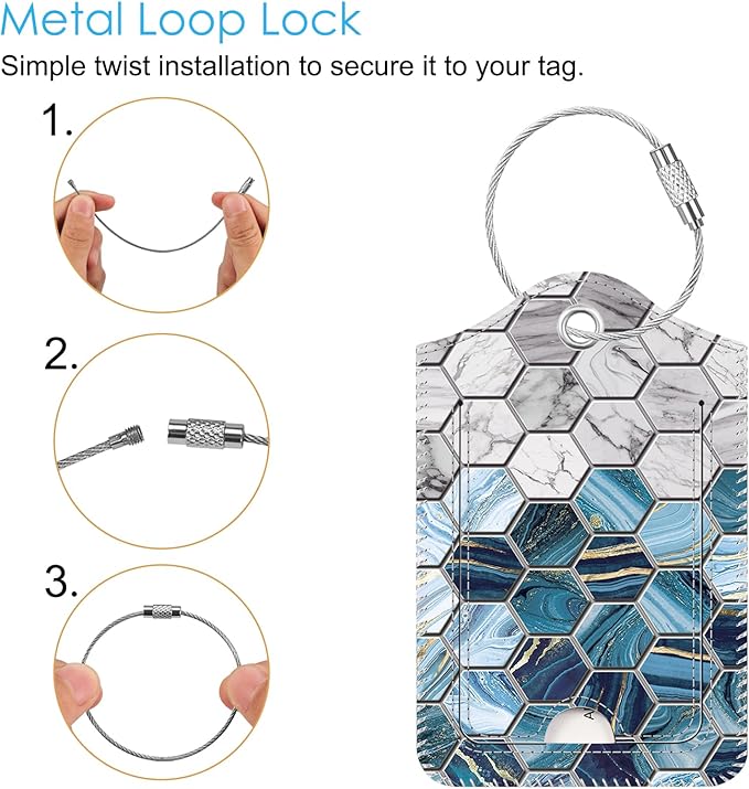 Fintie Luggage Tags, Privacy Cover ID Label with Stainless Steel Loop and Address Card for Travel Bag Suitcase, Agate Hexagons (2 Piece)