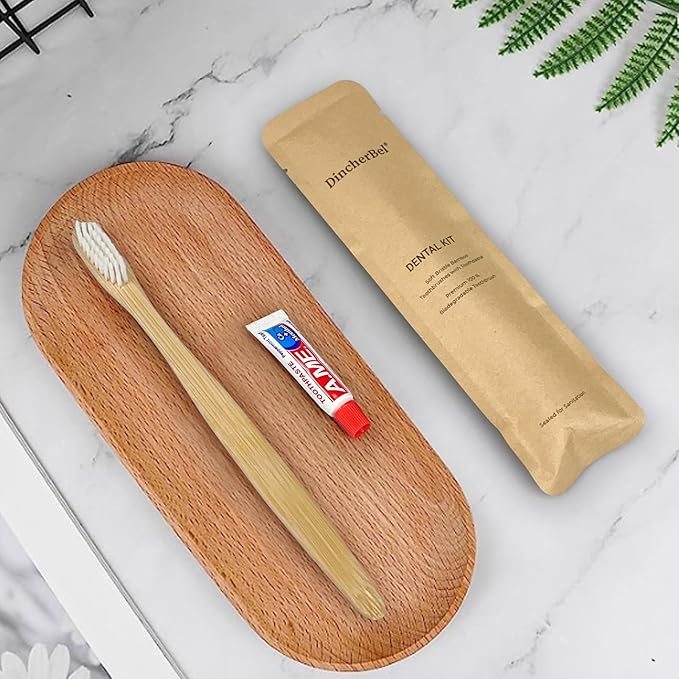 Bamboo Toothbrushes Kit Bulk, Disposable Toothbrushes with Toothpaste(6g), Individually Wrapped Toiletries Amenities for Hotel, Airbnb, Homeless, Shelter, Camping and Travel (100 Pack)