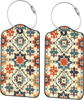Luggage Tags for Suitcases, 2-Pack PU Leather for Cruise & Travel, Baggage ID Tags with Privacy Cover & Address Card, Durable Metal Ring, Kids Adults Travel Accessories, Vintage Tilework