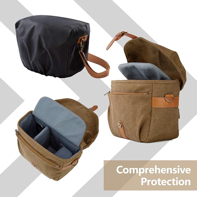 BAGSMART Camera Bag, SLR DSLR Canvas Crossbody Camera Case, Compact Camera Shoulder Bag with Rain Cover for Women and Men