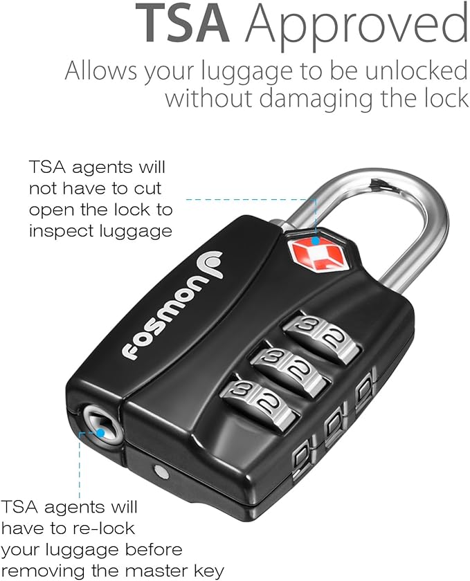 Fosmon TSA Approved Locks for Luggage. Suitcase Locks with Open Alert Indicator, 3 Digit Combination Padlock with Alloy Body for Travel, Backpack Zipper Anti Theft, Locker, Gym, Gun Case, Tent- 2 Pack