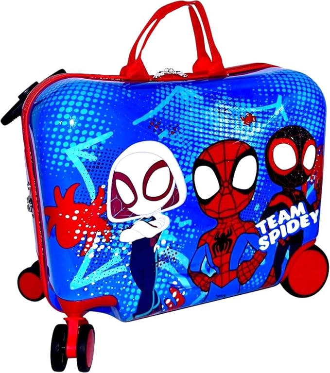Fast Forward Ride-On 18"" Suitcase For Kids/Tow-Along Toddler Carry-On Luggage With Wheels (Spidey And Friends), Large