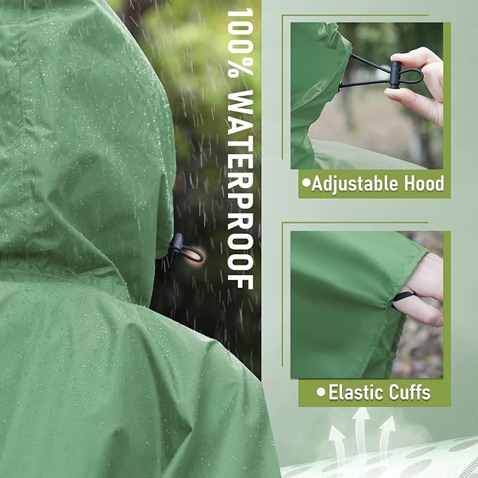 SaphiRose Unisex Rain Poncho Raincoat Hooded for Adults Women with Pockets