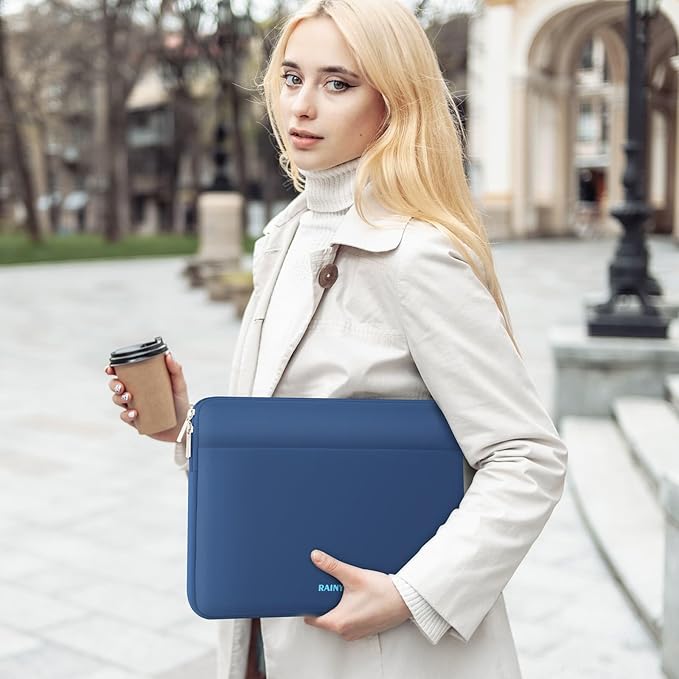 RAINYEAR Laptop Sleeve Case 13.3 Inch, Protective Portable Case with Front Pocket, Briefcase Handbag Laptop Bag Compatible with MacBook Air/Pro 13-13.3 inch, MacBook Pro 14 inch, Navy Blue