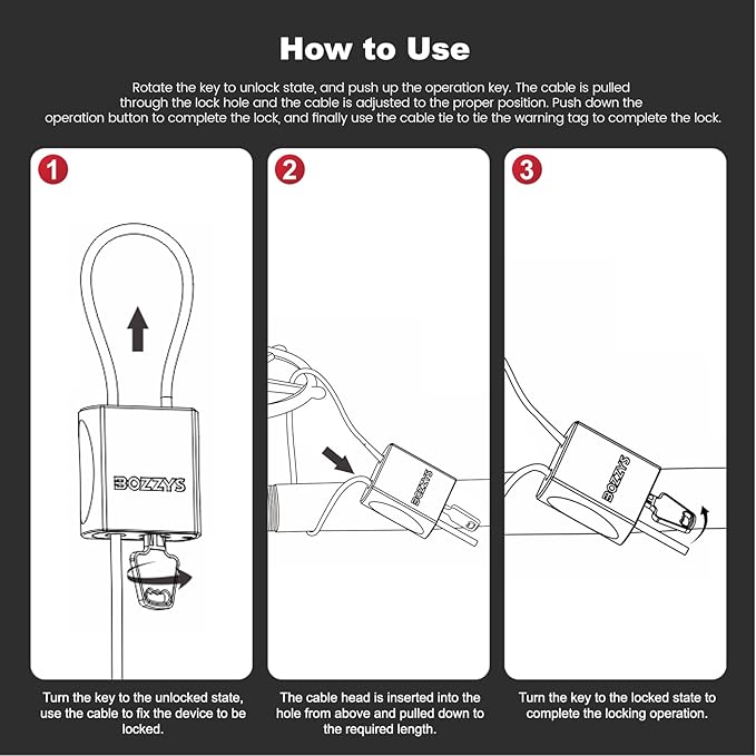 Adjustable Cable Locks with 3 Keys | 6.56ft L x 1/6in D Aluminum Steel Cable Padlock for Bikes, Gate, Lockers & Outdoor Gear | Keyed Different & Red