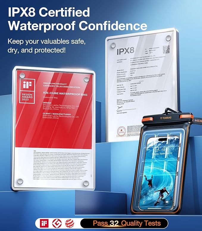 TORRAS IPX8 Waterproof Phone Pouch Floating, Underwater Screen Touchable, Water Proof Case with Lanyard for iPhone 16 Pro Max 15 S25, Cellphone Dry Bag Cruise Essentials 7.0 inch, Black