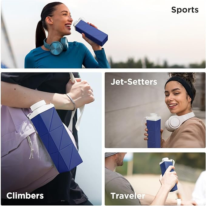 POMKAKA Collapsible Water Bottles 24.3oz(720ml), 2nd Generation Leakproof BPA-Free Travel Water Bottle,Lightweight Reusable Water bottle for Cycling Gym Camping Sports, Deep Ocean Blue