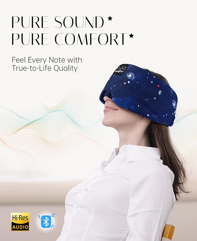 MUSICOZY Sleep Headphones Bluetooth Sleep with Headphones Eye Wireless Bluetooth 5.4 with Adjustable Headband Total Blackout for All Night Sleep, Travel & Nap