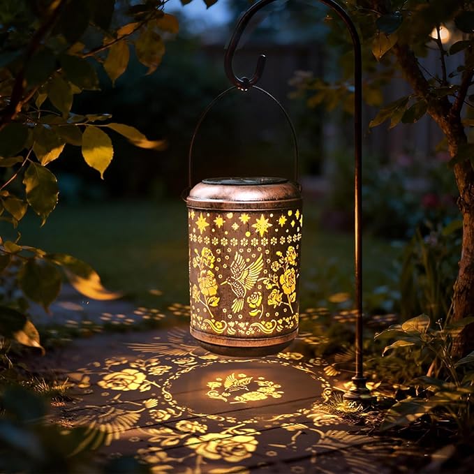 Solar Lanterns Outdoor Waterproof Hummingbird Christmas Garden Decor for Outside Birthday Gifts for Women Mom Grandma Hanging Solar Lights Metal Decoration for Yard, Patio,Backyard,Porch