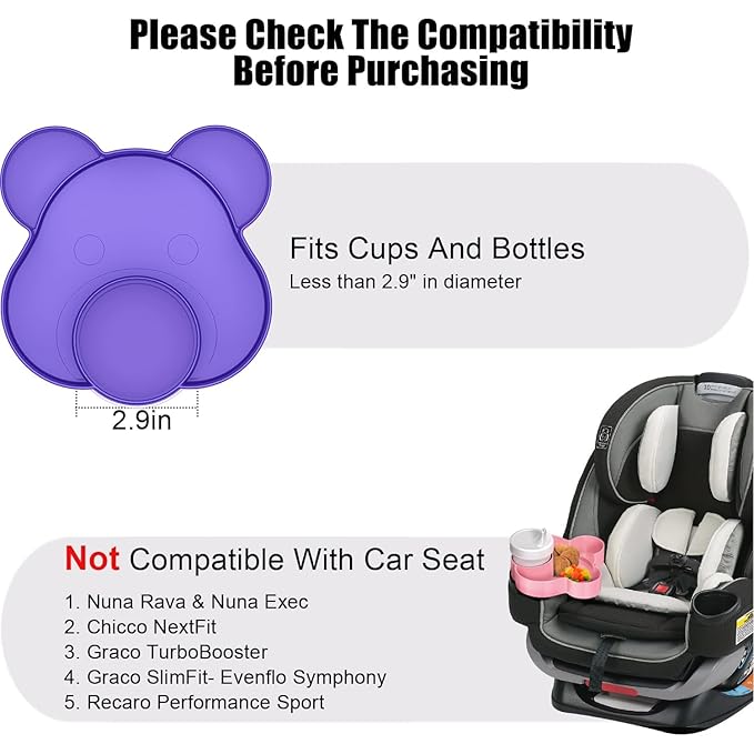 BlueOrigin Car Seat Snack Tray - Travel Tray for Kids Car Seat, Stroller, Booster and Anywhere with a Cup Holder, Toddler Road Trip Essentials Food Plate for Snacks, Toys, Entertainment (Purple)
