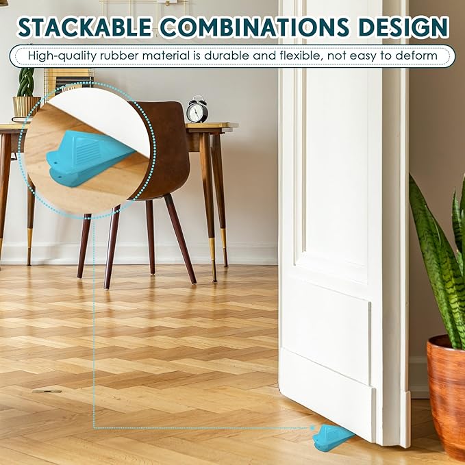 Frienda 8 Pcs Jumbo Door Stoppers Heavy Duty Door Stopper Tall up to 2inch Tall Wedge TPR Large Wedge Stackable Big Rubber Doorstop for Hotel Carpet Hardwood Concrete and Tile (Blue)