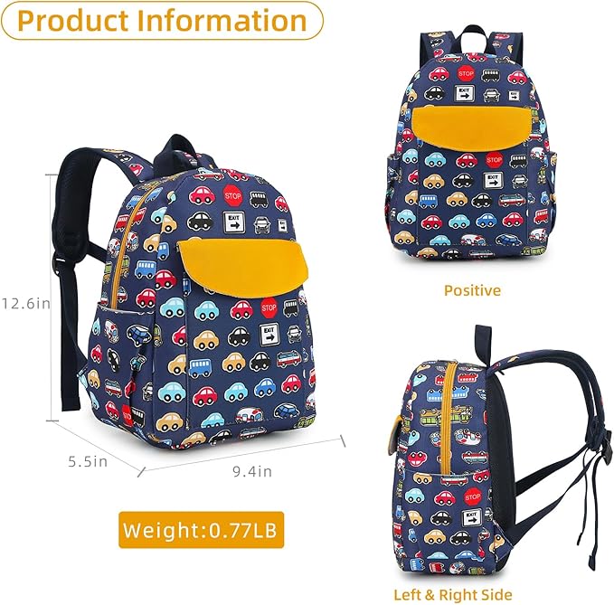 willikiva Cute Zoo Little 2d Backpack Kid Backpacks for Girls and Boys Toddler Backpack Waterproof Preschool Safety Harness Leash(DeepBlue Bus)