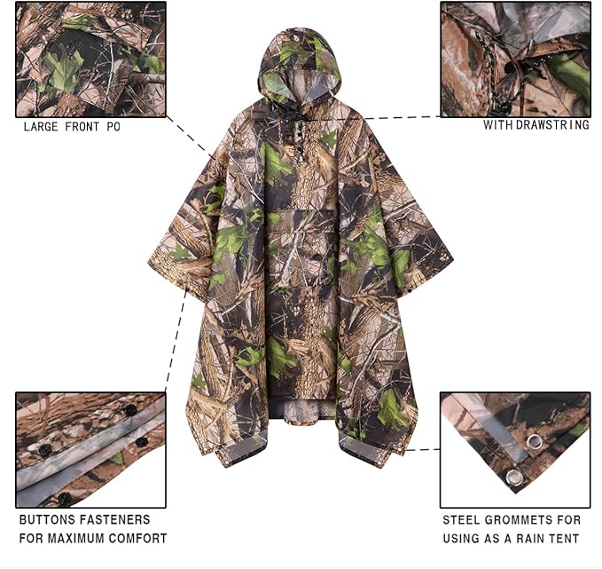 salamra Hooded Rain Poncho Waterproof Raincoat Jacket for Men/Women/Adults with Pocket