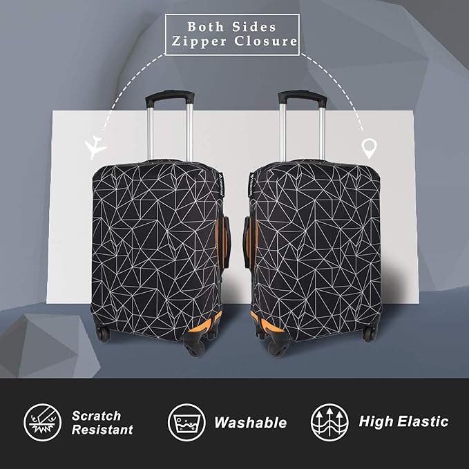 Explore Land Travel Luggage Cover Suitcase Protector Fits 23-26 Inch Case (Black Polygonal, M)
