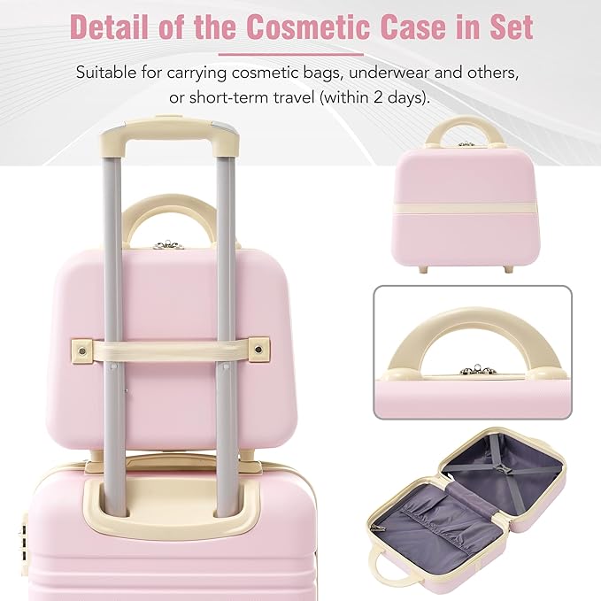 Merax Luggage Set 3 Piece Suitcase Set with Cosmetic Case Expandable Spinner Wheels Vintage Luggage Sets(Light Pink,20"+24"+28")
