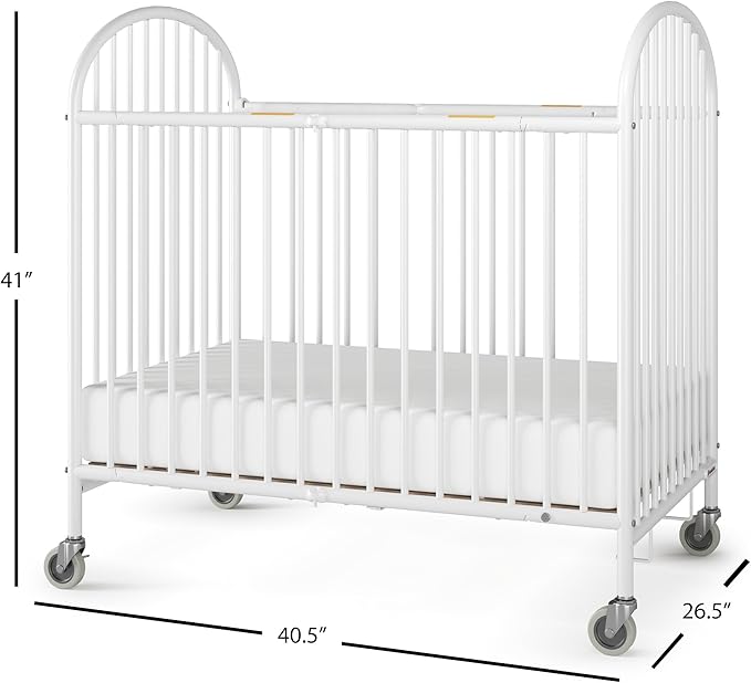 Foundations Pinnacle Metal Compact Folding Crib 3 Pack for Hotels, Foam Mattress Included and Commercial Grade 3" Casters (White)
