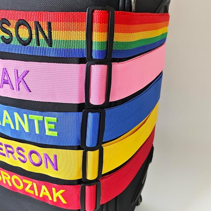 3PC Custom Embroidery Luggage Strap with Your Text/Name,Personalized Luggage Straps with Lock for Suitcases,Adjustable Suitcase Strap Belt Tag for Secure Travel