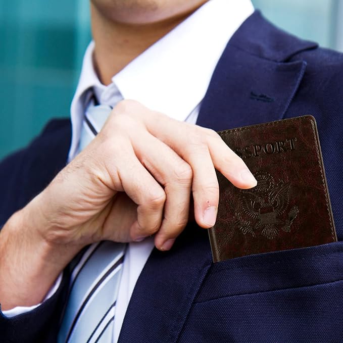 TIGARI Passport Holder for Travel Women Men, PU Leather Passport Wallet Cover Case Sleeve, Waterproof Protected Document Organizer, Family Vacation Plane Cruise Travel Essentials-Black brown