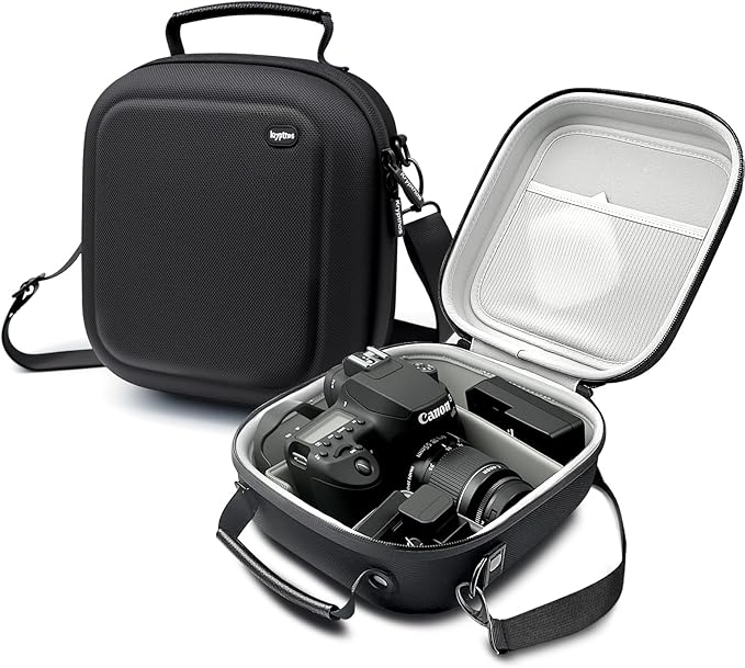 Krypthos Travel Camera Storage Case Compatible with Canon EOS Rebel T7/ R100/ R50/ 90D/ 2000D Nikon D7100/ D7500 Sony Alpha ZV-E10, Camera Protective Storage Holder Organizer Bag Carrying Bag