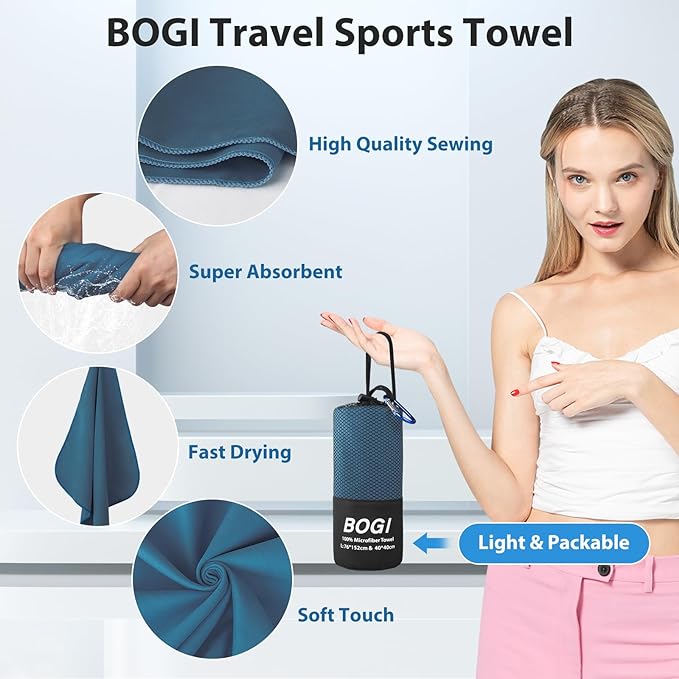 BOGI 4 Pack Microfiber Travel Sports Towel-Quick Dry Towel, Soft Lightweight Microfiber Camping Towel Absorbent Compact Travel Towel for Camping Gym Beach Bath Yoga Swimming Backpacking-4 pcs Medium