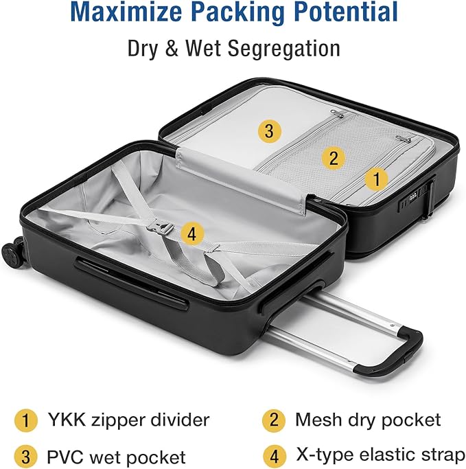KYME Hardside Carry On Luggage Airline Approved with Laptop Compartment (Black, Carry-On 20 Inch)