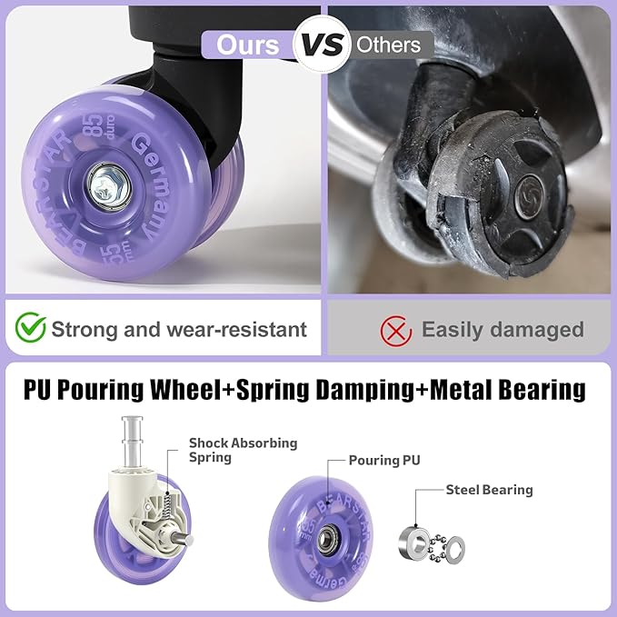 Aluminium Frame Carry on Luggage with Smooth Jelly Wheels, Hardside Zipperless Rolling Suitcase with TSA Lock (BlackPurple, 21-Inch)