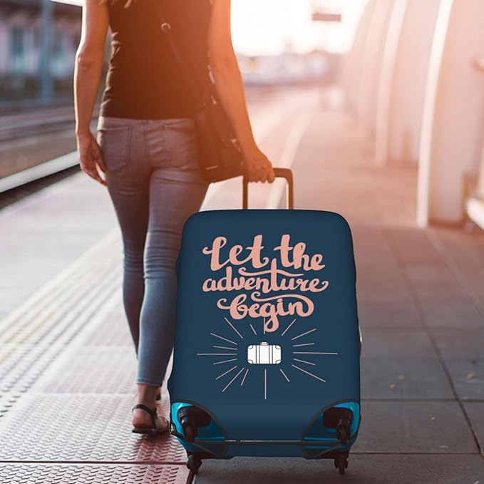 Let The Adventure Begin Luggage Cover Washable Suitcase Protector, Luggage Tag Travel Birthday Gifts For Men Women (L 26-28 Inch Luggage)