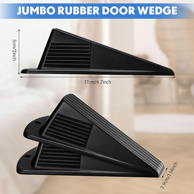Frienda 8 Pcs Jumbo Door Stoppers Heavy Duty Door Stopper Tall up to 2inch Tall Wedge TPR Large Wedge Stackable Big Rubber Doorstop for Hotel Carpet Hardwood Concrete and Tile (Black)
