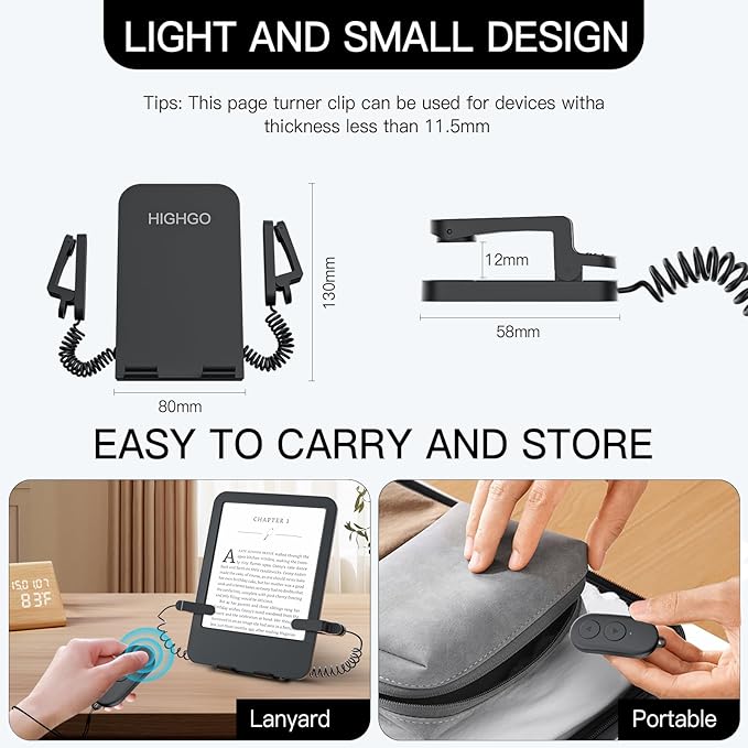 Remote Control Page Turner and Stand for Kindle Paperwhite Oasis eReaders,Clicker Page Turner Forward and Backward,Kindle Accessories for iPhone,iPad,Tablets Reading ,Camera Video Record &Selfie