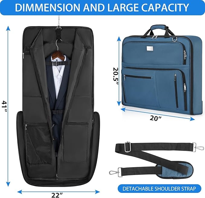 AKOZLIN Travel Luggage Garment Bag Foldable Hanging Suit Bag with Shoulder Strap For Men Women Business Blue