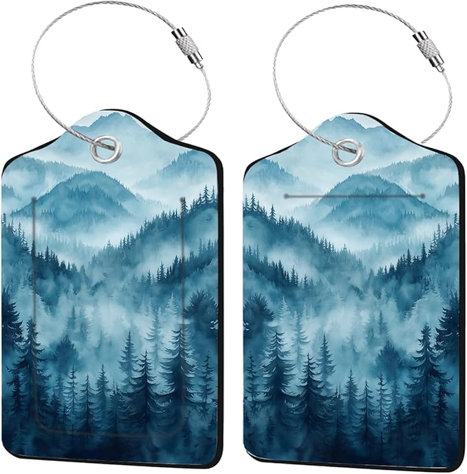 2 Pack Luggage Tag for Suitcase, Natural Scenery PU Cute Leather Luggage Tag Name ID Labels with Privacy Cover Suitcases Women Fun Laggage Tags