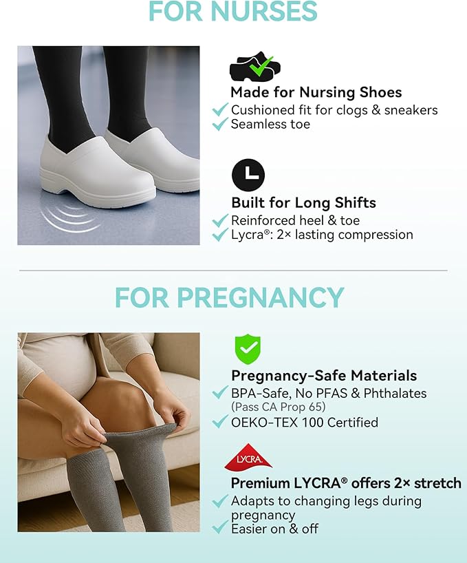 HAPIU Merino Wool Soft Compression Socks for Women & Men, 15-20 mmHg, Plus Size Knee High Stocking for Nurses, Pregnancy, Travel, Flight, Medias de Compresión Mujer