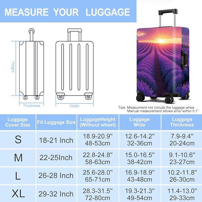 Luggage Cover Washable Suitcase Protector Anti-Scratch,Stretchable Fit for 20-34Inch Luggage Durable Travel Bag Cover with Zipper Closure (Lavender, S(fits 20-22inch suitcase))