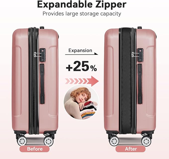 FOCHIER F Luggage Sets, Expandable 3 piece Hard Shell Luggage Set with TSA Lock, PC+ABS Hardside Travel Suitcase with Wheels for Women Men 20 24 28 Inch (Rose Gold)