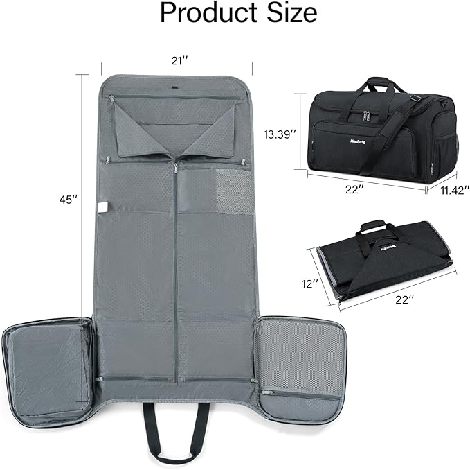 Hanke Carry on Garment Bags for Travel,Convertible Duffle Bag Luggage Bag Weekend Bag with Shoe Compartment,2 in 1 Hanging Suitcase Suit Bag for Men Women,Black
