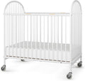 Foundations Pinnacle Folding Metal Baby Crib - Portable Hotel Crib, Easy Compact Storage, 4" Mattress, Built for Small Spaces, Heavy-Duty Construction, White
