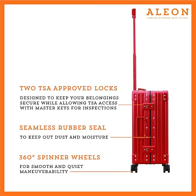 All Aluminum Lightweight Carry-On Luggage - Hardside Carry-On Suitcase, TSA Approved, Hard Shell Suitcase for Travel, Airline Approved 21 Inch Hard Spinner Wheels Luggage (Ruby)