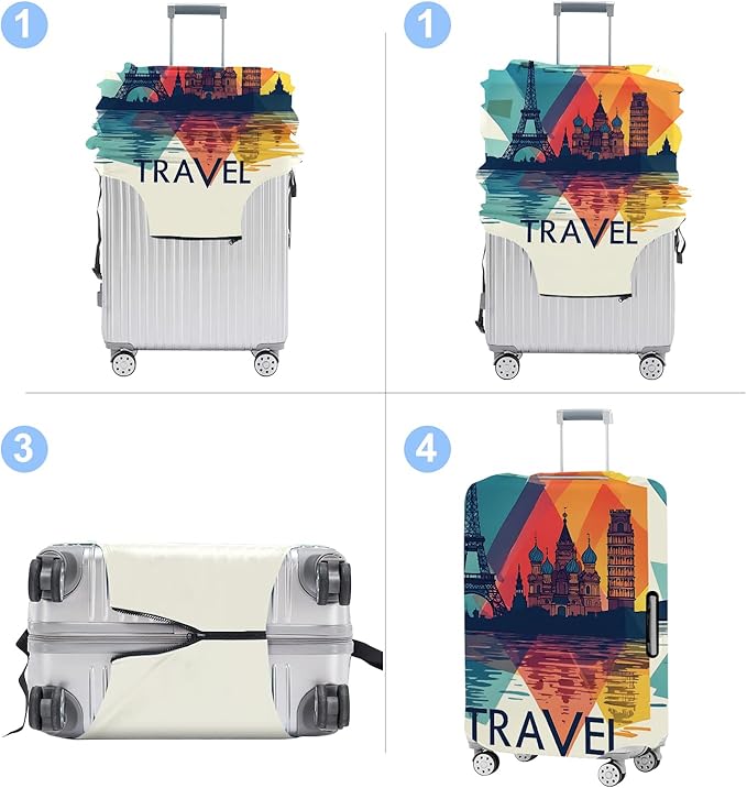 Luggage Cover Washable Suitcase Protector Anti-Scratch,Stretchable Fit for 20-34Inch Luggage Durable Travel Bag Cover with Zipper Closure (Travel-1, L(fits 28-30Inch suitcase))