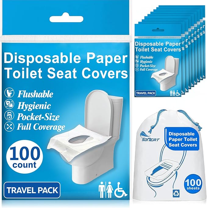 Disposable Toilet Seat Cover - 100 Count Large Flushable Toilet Seat Covers for Travel, Disposable Toilet Seat Cover for Kids, Potty Training & Public Restrooms, Travel Size Paper Seat Covers