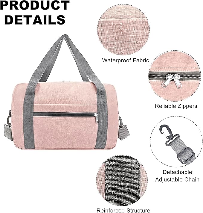 For Spirit Airlines Personal Item Bag 18x14x8 in Underseat Carry-on Luggage foldable Travel Duffle Bag for Airplanes(30L, Pink)