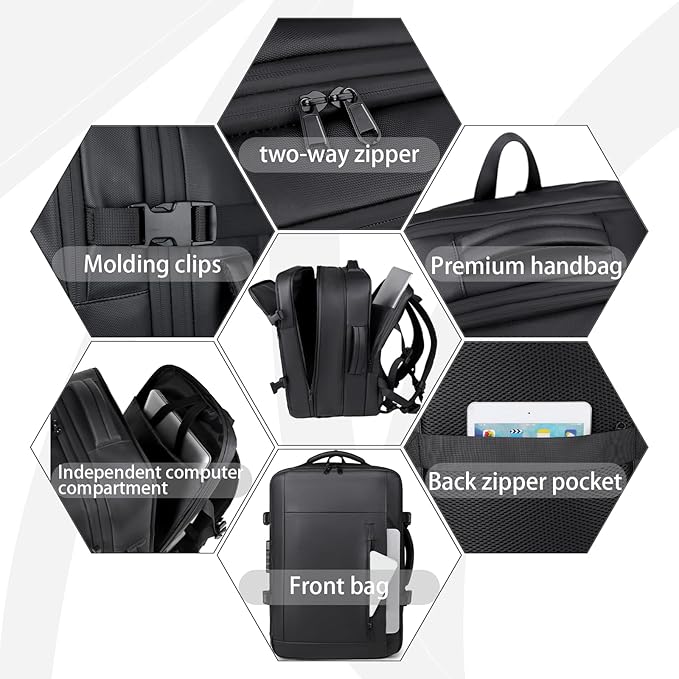 Vacuum-sealed travel computer backpack, Water-Resistant, With vacuum pump, Multiple Compartments, Anti-theft combination lock (Grey)