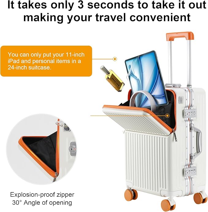 Hard Shell Luggage 24 Inch Travel Luggage, Carry-On Luggage Spinner TSA with Lid, PC+ABS Aluminum Frame，Lightweight Travel Luggage 20'' 24'' 26'' Carry-On (orange, 24 inch)