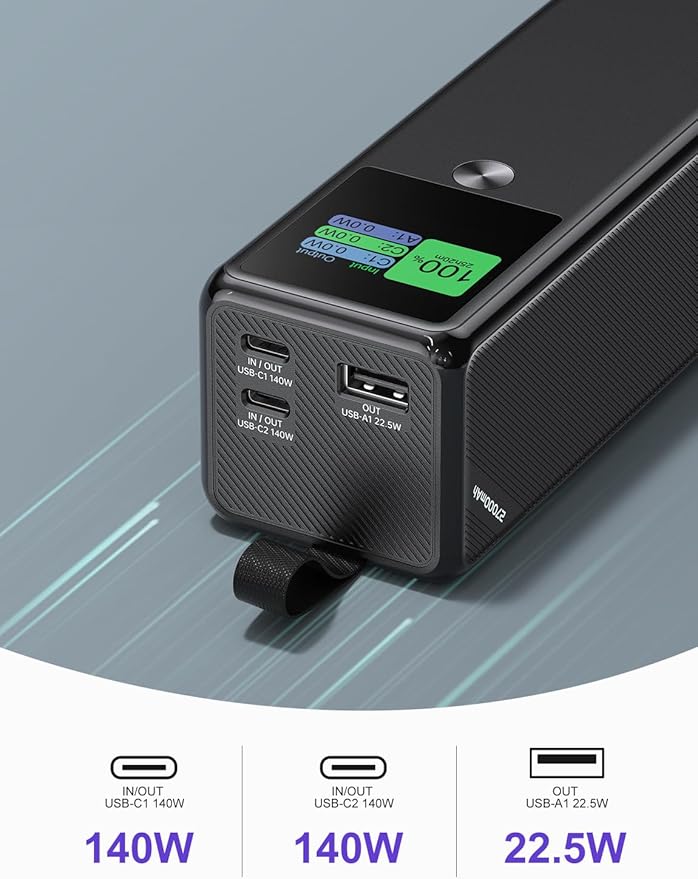 140W Power Bank, 27600mAh 3-Port PD3.1 Portable Charger Power Bank/ Portable Phone Charger with 140W C Port for Phone 16/15/14/13/12 Series, Ma-Book/Pad, Laptop, Tablet, Samsung, Steam Deck, Dell XPS