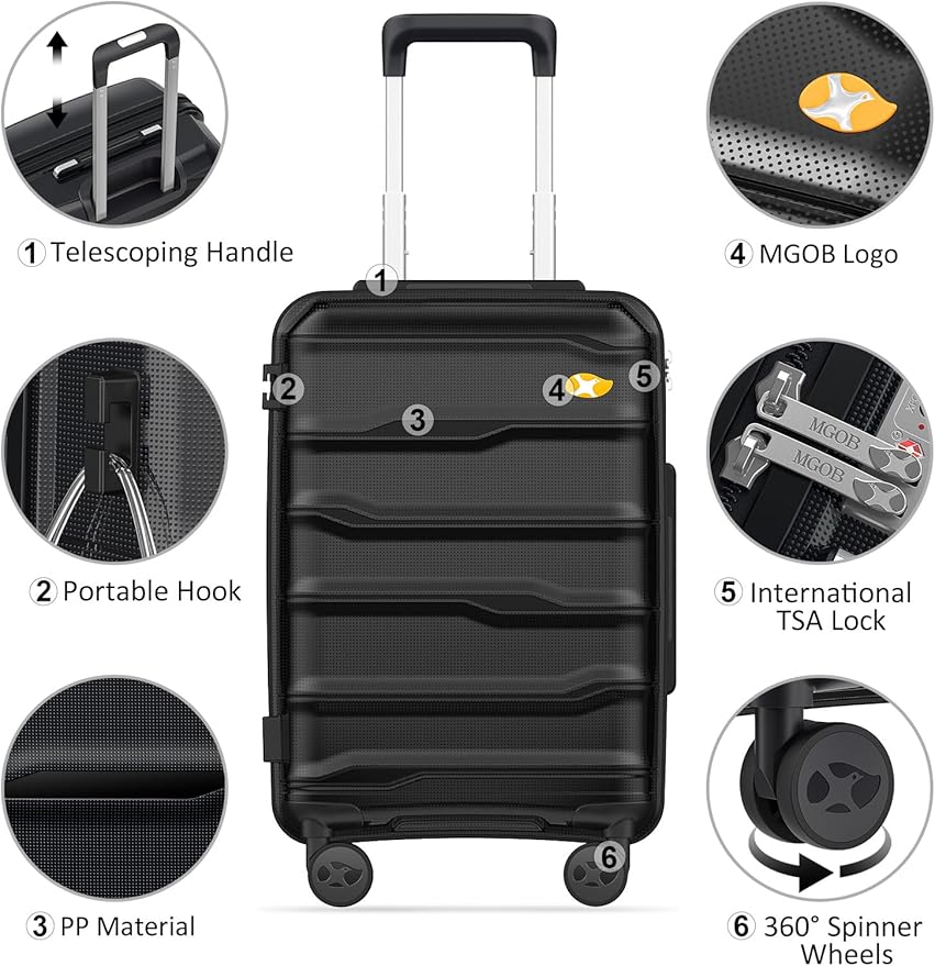 28 Inch Luggage with Spinner Wheels, Large Hard Shell Suitcase, Lightweight PP Luggages with TSA Lock, Checked-Large Suitcases 28-Inch, Black