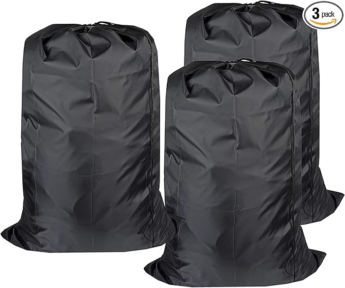 Washable Travel Laundry Bag with Drawstring (3 Pack), Large Dirty Clothes Bag Fit a Laundry Basket or Clothes Hamper, Enough to Hold 4 Loads of Laundry,26x39 inches Black 3